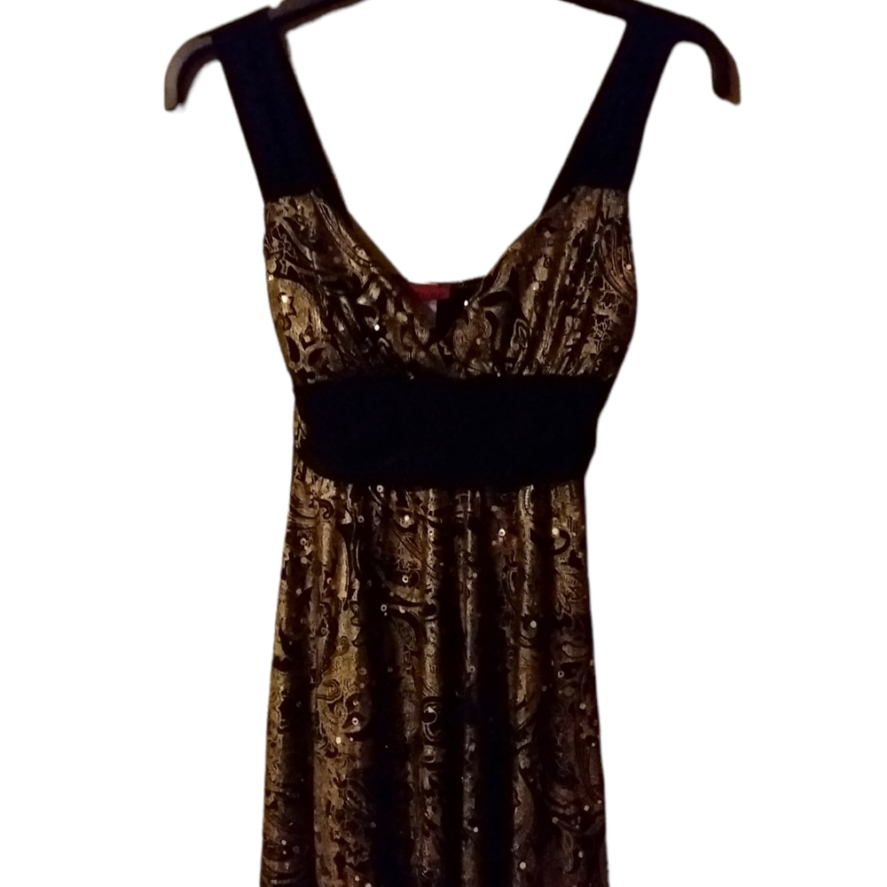 JANICE Ladies Black & Gold Sexy Nightgown - EUC